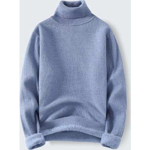 2021 Autumn Men Casual Fleece Turtleneck Sweaters Mens Winter Fashion Warm Thick Pullovers Male Knitwear Double Collar Sweater