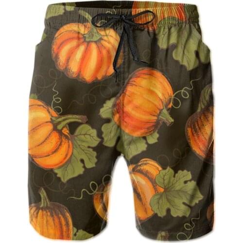 Mens Swimming Shorts Swimwear Farm Pumpkins With Leaves Men Trunks Swimsuit Man Beach Wear Short Pants Bermuda Boardshorts