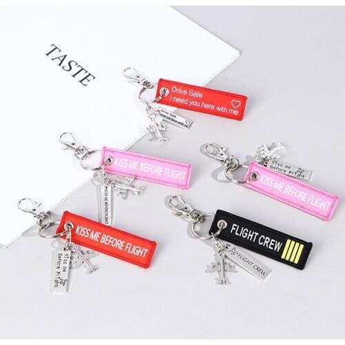 Flight Keychain Set Kiss Me Before Flight Crew Drive Safe Aircraft Metal Carving DIY Pendant