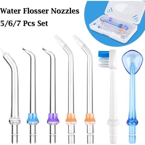 Portable Replaceable Dental Water Flosser Jet Tips Nozzles 5/6/7 Pcs Set for Oral Irrigator Dental Water Floss Teeth Cleaner Box
