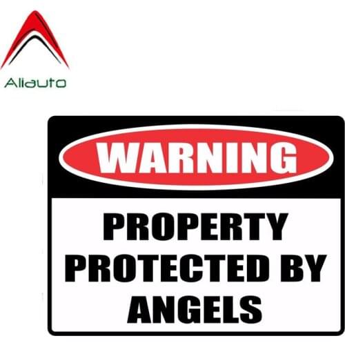 Aliauto Funny Car Sticker Warning Property Protected By Angels Decal Accessories PVC for Mercedes Honda Toyota, 15cm*11cm