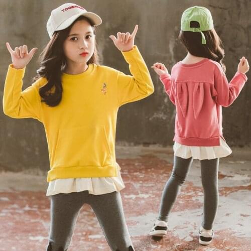 Girls 2020 Spring Autumn Casual Clothes Suit Big Children Cute Rabbit Ear T-shirt + Legging 2pcs Clothing Sets