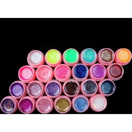 New DIY Professional New 24 PCS Glitter Mix Color UV Builder Gel Acrylic Set for Nail Art Tips white pot
