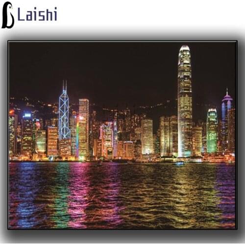 DIY new product Hong Kong city buildings at night diamond painting full square round diamond mosaic pattern home decoration