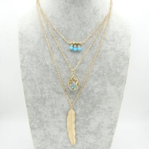 New Trendy Bohemia Multilayered Golden Chains with Leaf and Nice Hollowed Locket Pendant Essential Oil Diffuser Necklace