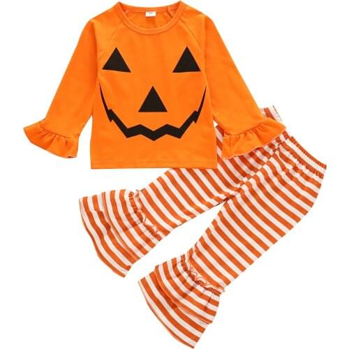 Citgeett Autumn Halloween Orange Baby Toddler Kid Girl Clothes Set Long Sleeve T shirt Pant Headband Party Costumes Outfits 1-5Y