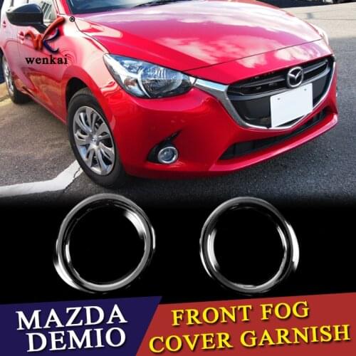 Front Fog Lamp Light Ring Trim Cover For 2015 2016 Mazda 2 Demio ABS Plastic Glossy Chrome 2pcs