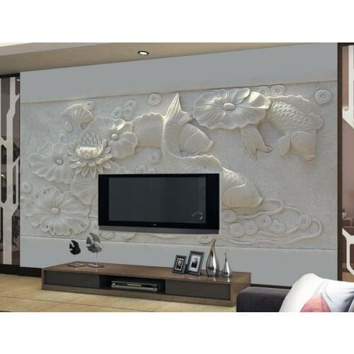 Custom Photo Wallpaper 3D Stereoscopic Relief pond fish TV Background 3D Mural Wallpaper Home Decoration