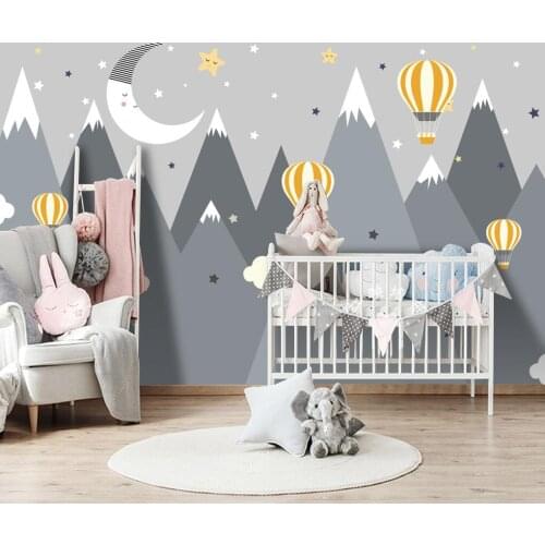 Custom Photo Wallpaper Cartoon Moon Stars Geometric hot air balloon Children Room Bedroom Background Mural 3d Wallpaper