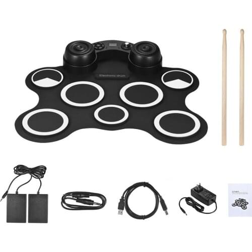 Portable Roll Up Drum Kit USB Digital Electronic Drum Set 9 Silicon Drum Pads with Drumsticks Foot Pedals for Beginners Children