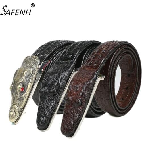Fashion Mens Belt Crocodile Pattern Leather Belt Business Casual Simulation Crocodile Belt Alligator Head Gift For Men
