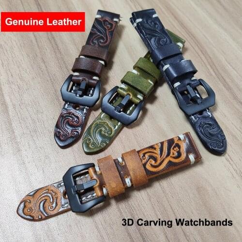 3D Engrave Floral Genuine Leather Watch Band 22 mm for Galaxy Gear S3 amazfit Huawei GT 2E Honor GS Pro Watchband Strap Bracelet