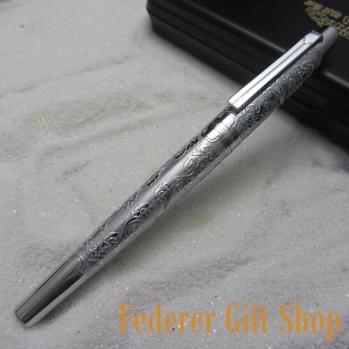 HERO luxury fountain pen full silver bright medium nib flower embossed H1011
