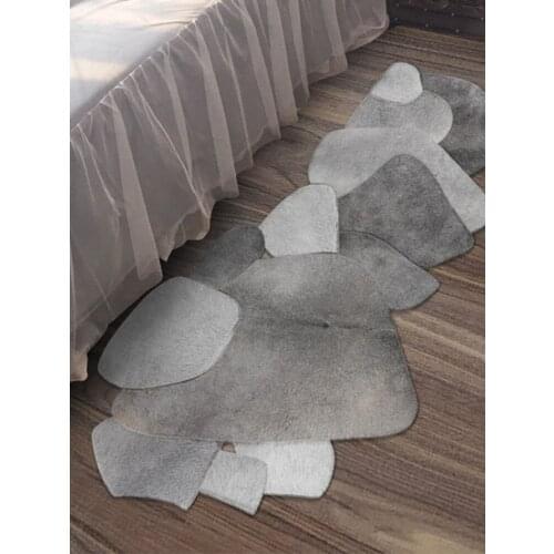 Nordic Irregular special-shape cowhide carpet grey imitation stone pattern floor mat real leather rug living room bedroom mat