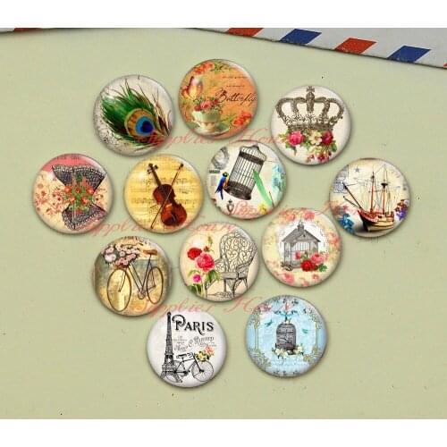 Handmade Round Flower photo glass Cabochons, Jewelry Finding Cameo Pendant Settings, (F567-0707)