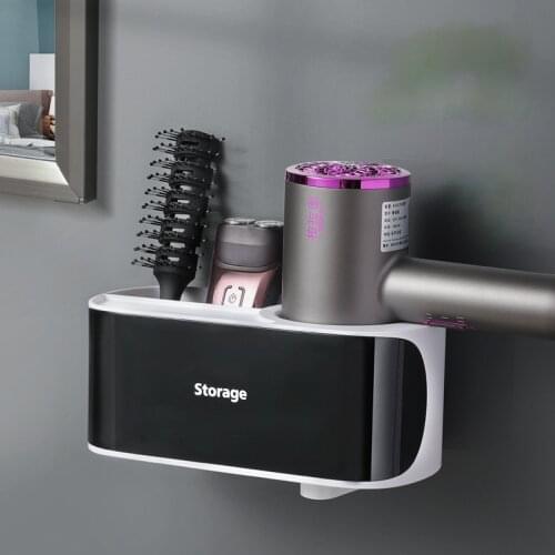 Punch-free Hair Dryer Storage Rack, Multi-function Bathroom Toiletries Finishing Box, Plastic Bathroom Wall Hanging Accessories