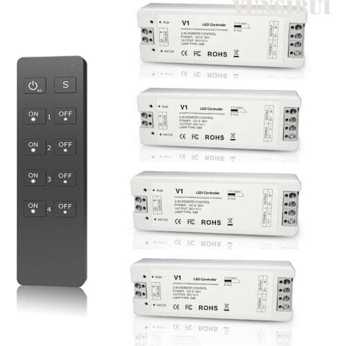Led Dimmer 12V/24V V1 8A Output Receiver Controller RU4 4 Zones Wireless RF Touch Remote for 3528 5050 Single Color Strip Lights