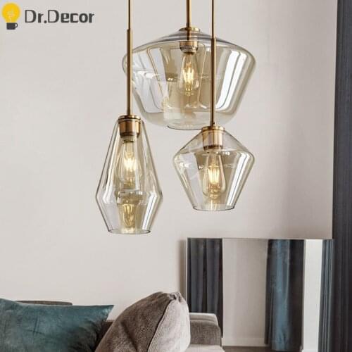 Post-modern Led Glass Pendant Lamp Nordic Dining Room Coffee Transparent/Champagne Color Hanging Lamp Light Fixtures Luminaire