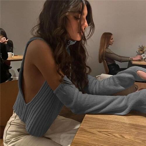 Xingqing Women Sweaters Fashion Design Knitwear Solid Color High Collar Knitted Sweater with Sleeves for Spring Fall Streetwear