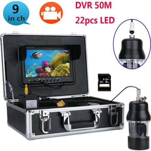 100m 50m 20m DVR Underwater Fishing Video Camera Fish Finder 9 Inch DVR Recorder Color Screen Waterproof 22 LEDs 360 Degree