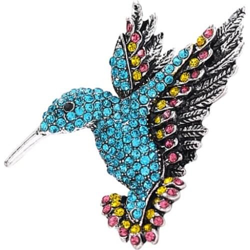 Vintage Rhinestone Hummingbird Brooches for Women Men Crystal Animal Fashion Jewelry Dress Coat Collar Pins Clothing Accessories