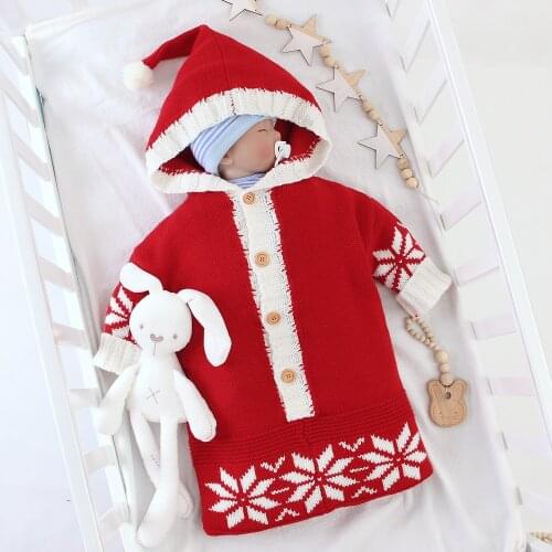 INS Nordic Snowflake Knitted Christmas Sleeping Bag Baby Blanket-wrapped Baby Envelope Quilt Thicken Warm Stroller Sleeping Bag