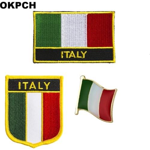 Italy National Flag Embroidered Iron on Patches for Clothing Metal badges PT0206-3