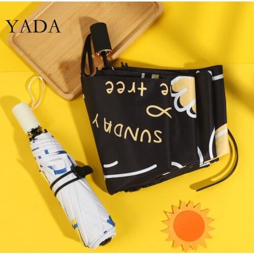 YADA Ins New Cartoon Hand-Painted Dog 3-Folding Umbrella Women UV Rainproof Umbrella Parasol Rain Sun Light Umbrellas YD200219