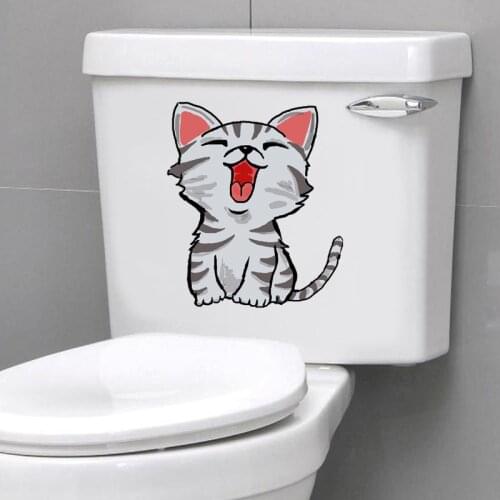 YOJA 16.5*19.4CM Grey Cartoon Cat Toilet Sticker Home Room Decor Mural Wall Decal T1-0018
