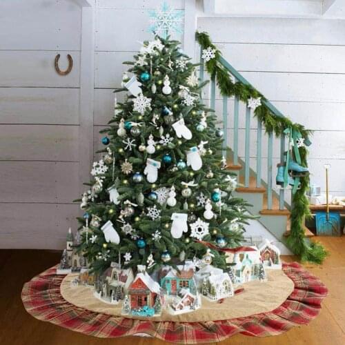 120cm Christmas Tree Skirt Red Plaid Ruffle Side Border 47 Inches Round Mat Xmas Party Holiday Decorations