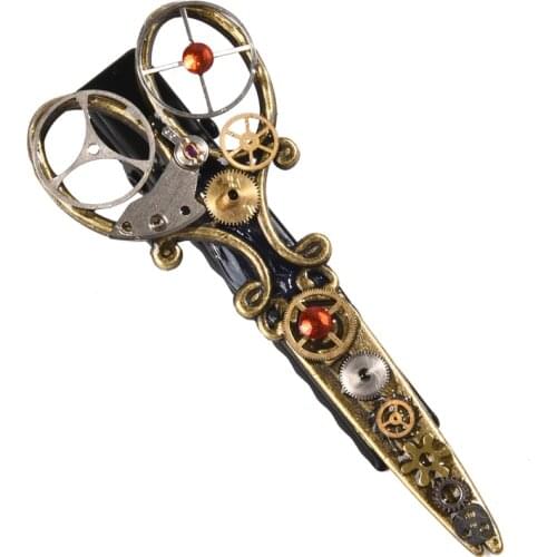 Girls Steampunk Retro Gear Scissor Hair Clip Gothic Punk Vintage Lolita Lady Headwear Hairpin Watch Cogs Brooch hair accessories