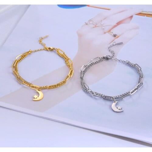 Skyrim Moon Star Double Layers Bracelets For Women Girls Stainless Steel Gold Color Friendship Bracelets Jewelry For Party Gifts