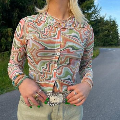 WomenS Long-Sleeved Cardigan Water Ripple Perspective Single-Breasted Crop Top 2021 Spring And Autumn New High Street Casual