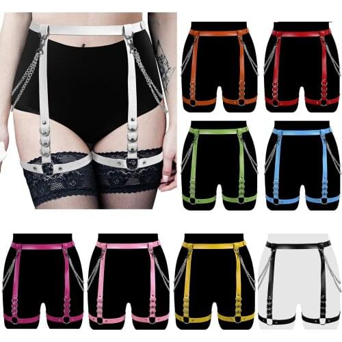 Goth Leather Bondage Body Harness Lingerie Waist To Leg Garter Belt Tassel Chain Exotic Bdsm Sex Accessories Party Rave Outfits