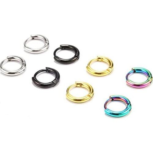 Golden/Rose Gold color/Blue/Black/Colorful Stainless Steel Hoop Earrings Round Huggie Earrings Simple Stuck Clasp Earrings