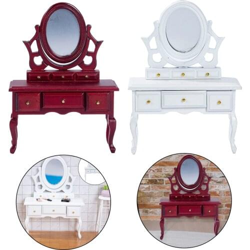 1:12 Scale Wooden Craft Dollhouse Miniature Dressing Table Toy Model Home Ornaments