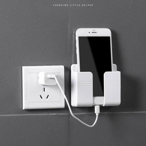 1Pcs Wall Mounted Organizer Storage Box Remote Control Mounted Mobile Phone Plug Wall Holder Charging Multifunction Holder Stand