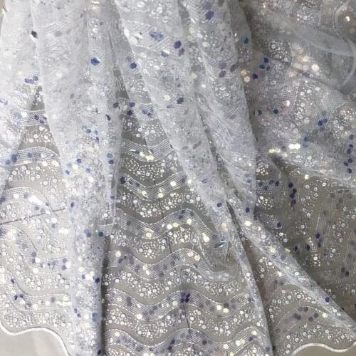 1Y/Lot New wave transparent sequins embroidered fabric for dress children wear sequins fabric mesh lace