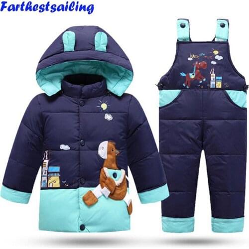 2018 Winter Children Clothing Set Kids Ski Suit Overalls Baby Girls Boy Duck Down Coat Warm Snowsuits Jackets+bib Pants 2pcs/set