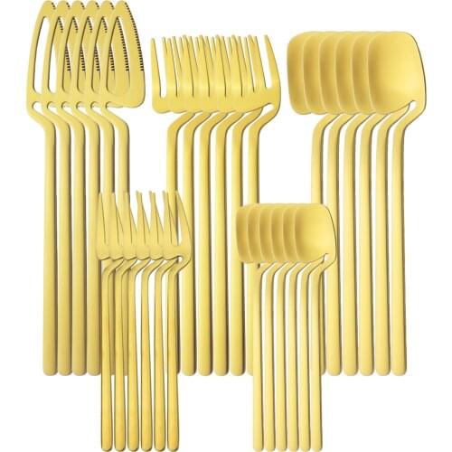 30Pcs 18/10 Stainless Steel Cutlery Set Knives Fork Fruit Fork Coffee Spoon Dinnerware Kitchen Matte Gold Flatware Tableware Set