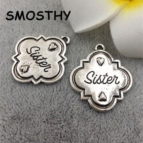 30pcs high alloy 25mm sister charm rhombus DIY best friends girls heart handmade pendant accessories SMC107
