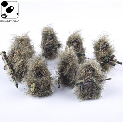 6PCS Ghillie Suit Soldier Building Blocks Figures Military Weapon Accessories Camouflage Army Parts Bricks Toys For Children
