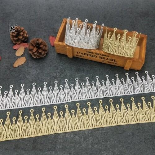 6cm Wide Gold Silver Lace Trim Water Soluble Embroidery Crown Flower Lace Trim Fabric Islamic Headscarf Hair Accessories