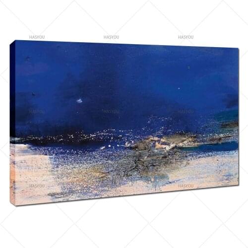 Modern Abstract Art Blue Sea Wave Oil Painting on Canvas Poster Modern Art Wall Picture for Living Room Cuadros Home Decor