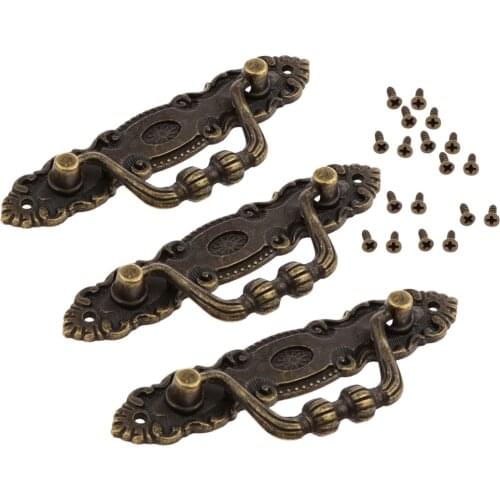 Antique Bronze Hardware Cabinet Handle, Antique Bronze, 3-Pack Jewelry Box Chest Drawer Decorations