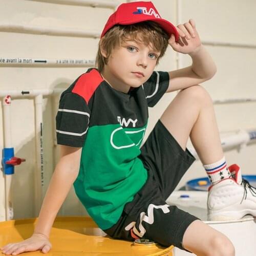 Branded Boys Sets 2020 Summer New Teens cotton Short-sleeved T-shirt + Shorts 2Pcs Children Fashion Sports Clothes Suits 5-14 Y