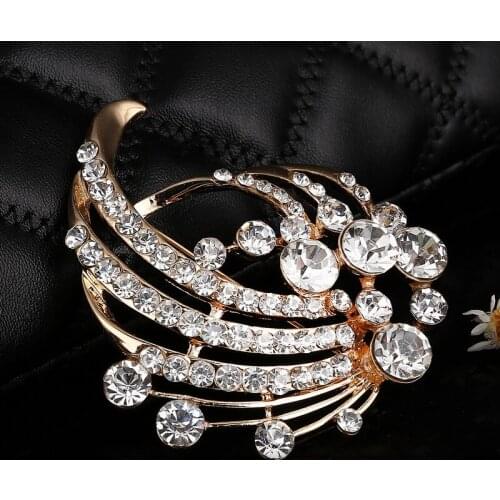 Angel Wing Rhinestone Brooches Pins For Women Office Lady Men Bride Groom Uniform Suit Accessories Gold Plated Flower Brooches
