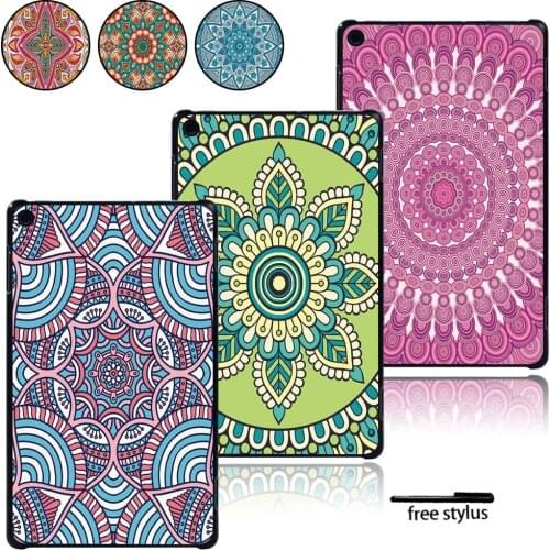 Tablet Case for Amazon Fire 7 5th 7th 9th/HD 8 (2018/2017/2016) /HD 10 (5th 7th 9th) Mandala Pattern Hard Shell Cover +Stylus