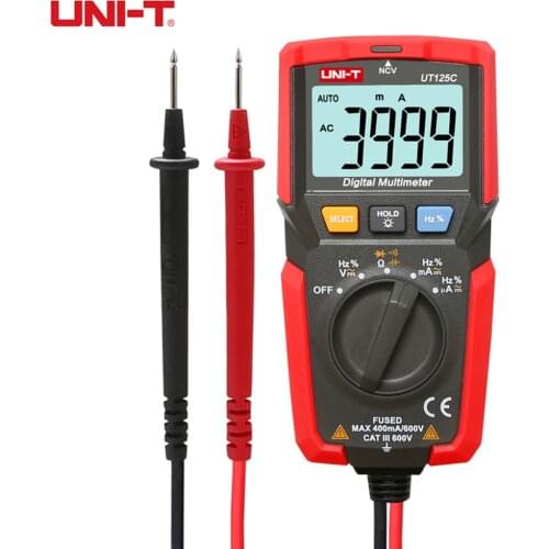 UNI-T UT125C Mini Digital Multimeter AC/DC Voltage Current Ohm Resistance Capacitance Frequency Diode NCV Tester