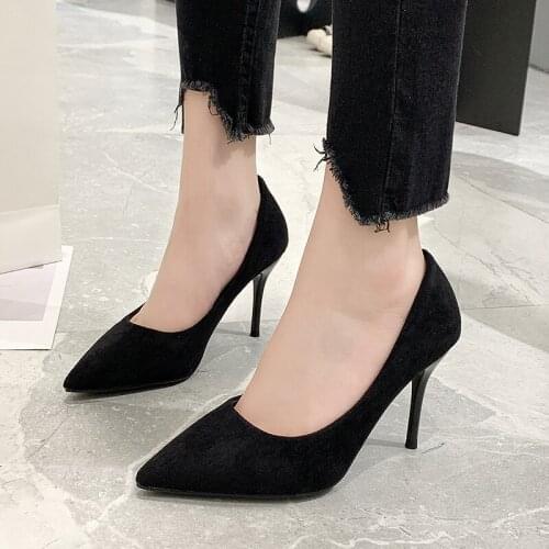 Elegant Faux Suede Thin High Heels Pumps Women Sexy Pointed Toe Heels Shoes Woman 2020 Spring Summer Fashion Office Shoes
